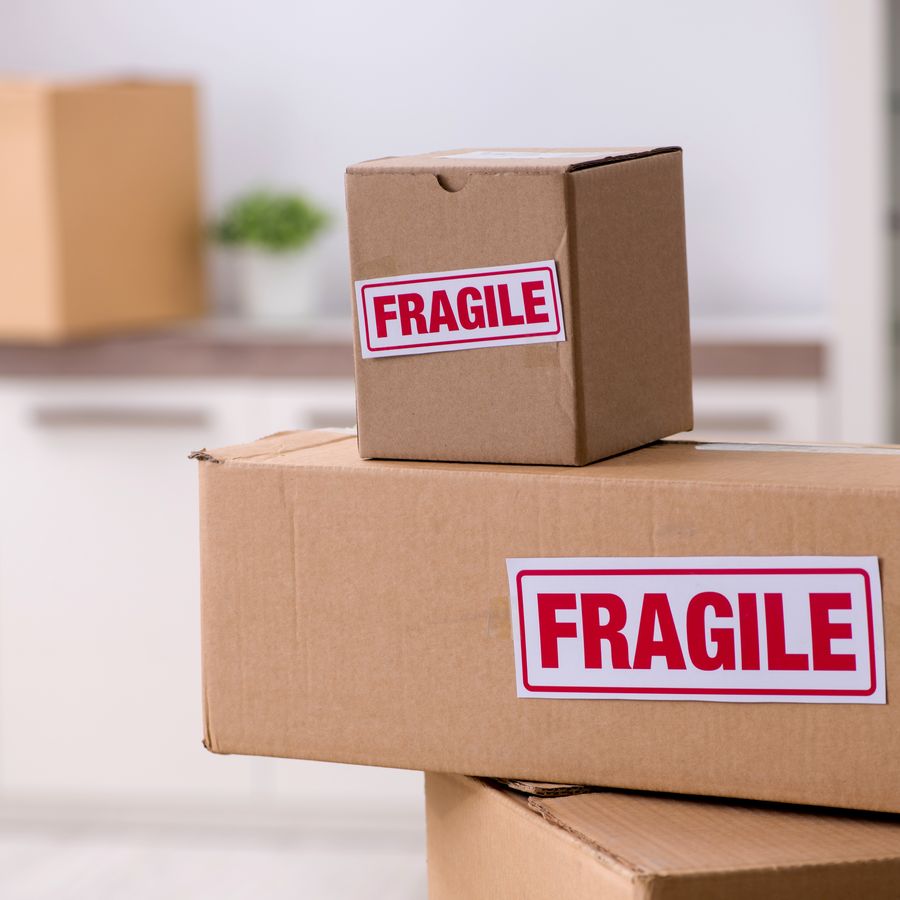 Stacked boxes marked fragile